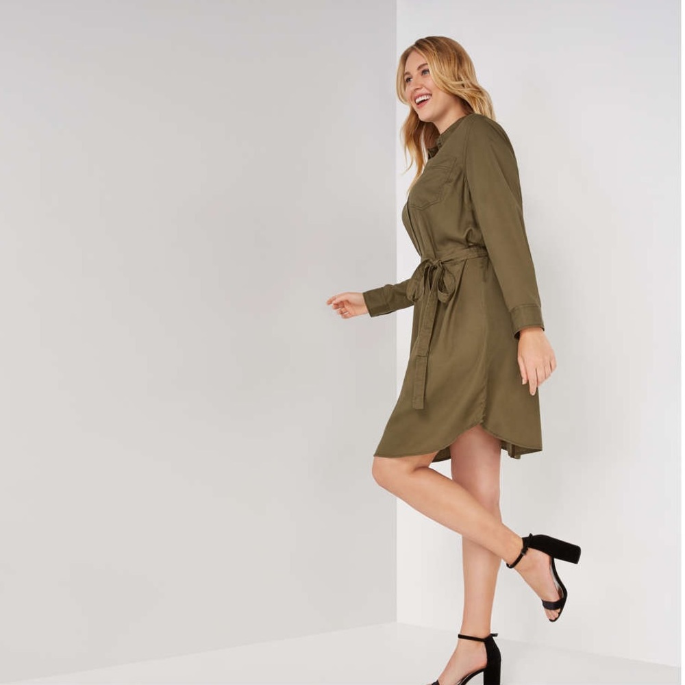 NWT Joe Fresh Women’s Green Tencel Shirt Dress - Picture 2 of 4